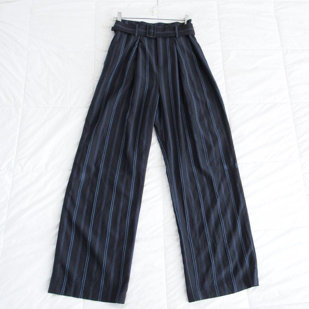 VINCE Navy Striped Straight Leg Trousers High Waist Pants ~Orig. retail $395